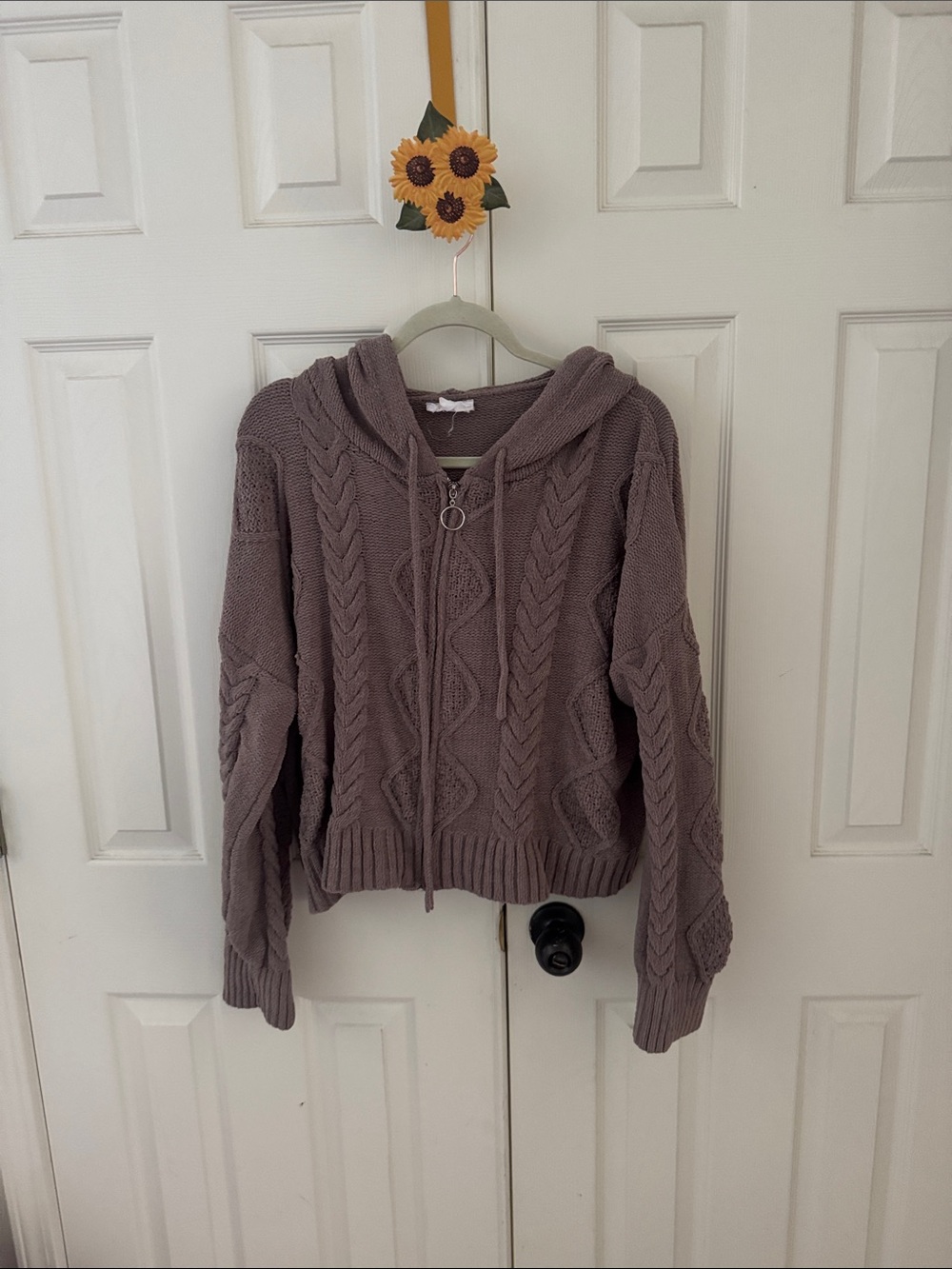 Olive & Oak Cable Knit Zip Hoodie Sweater - grey